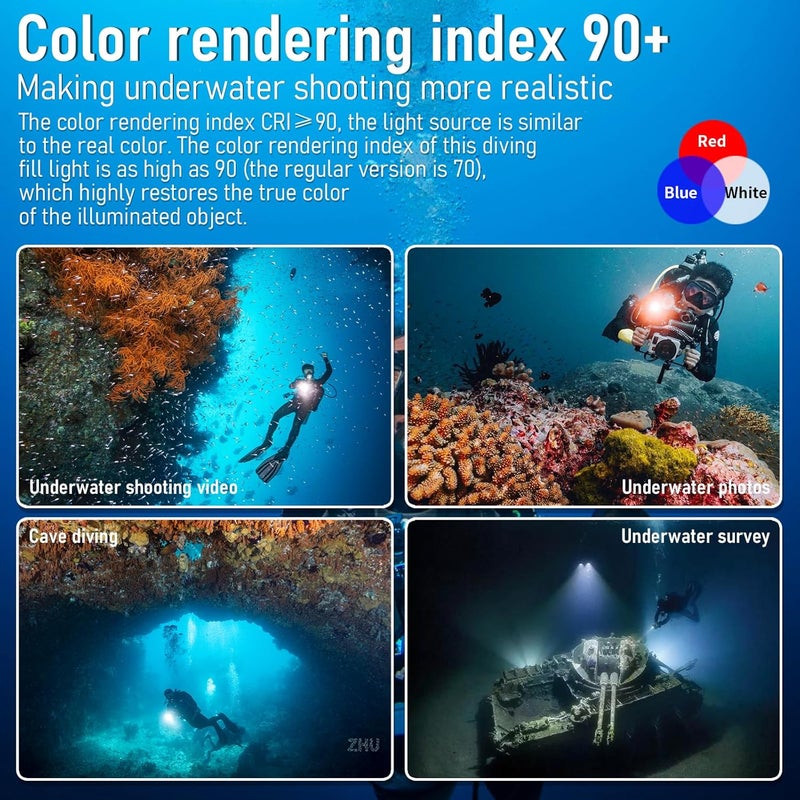 LetonPower L15 10000 Lumens Underwater Video Light - 100m (330ft) Waterproof Dive Video Light with USB-C Charging, Professional Floodlight for Scuba Diving, Snorkeling & Underwater Photography - Image 4